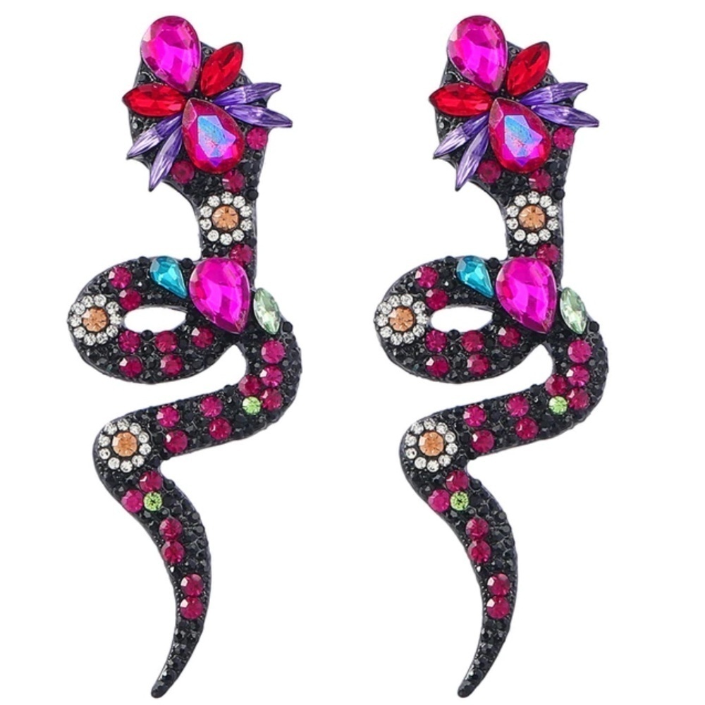 Pink Crystal Snake Stud Earrings
